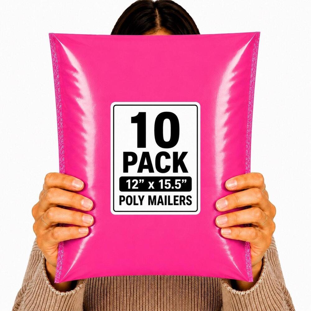 POLYMAILERS PINK SHIPPING BAGS (10 PACK) 12" X 15.5" SELF SEAL MAILERS